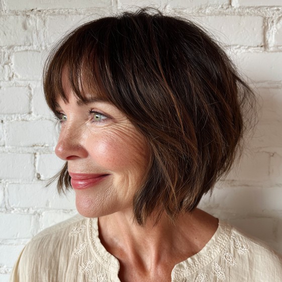 Textured Choppy Bob with Subtle Curtain Bangs