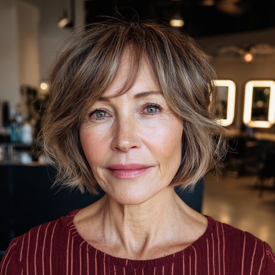Textured Choppy Bob with Subtle Face-Framing Bangs
