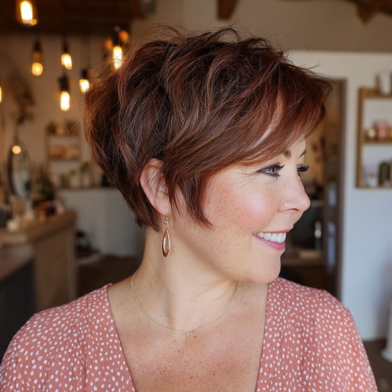 Textured Copper Pixie Cut with Soft Layers