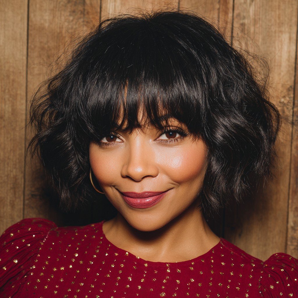 Textured Layered Bob with Full Bangs