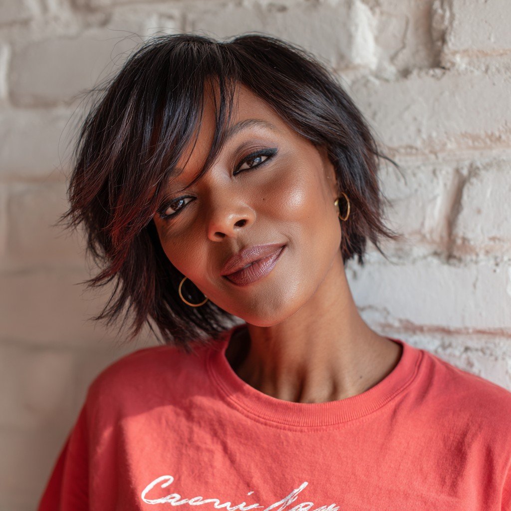 Textured Layered Bob with Side-Swept Bangs