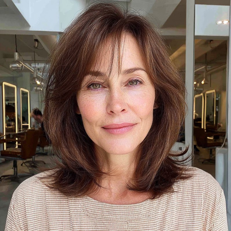 Textured Lob with Wispy Curtain Bangs