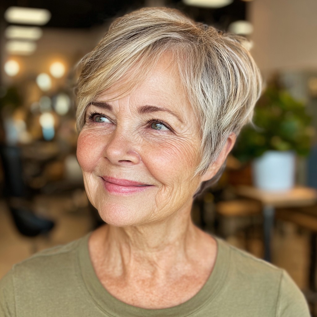 Textured Pixie Cut with Soft Blonde Highlights