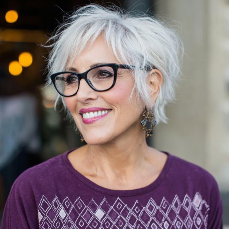 Textured Platinum Jaw-Length Pixie with Soft Layers