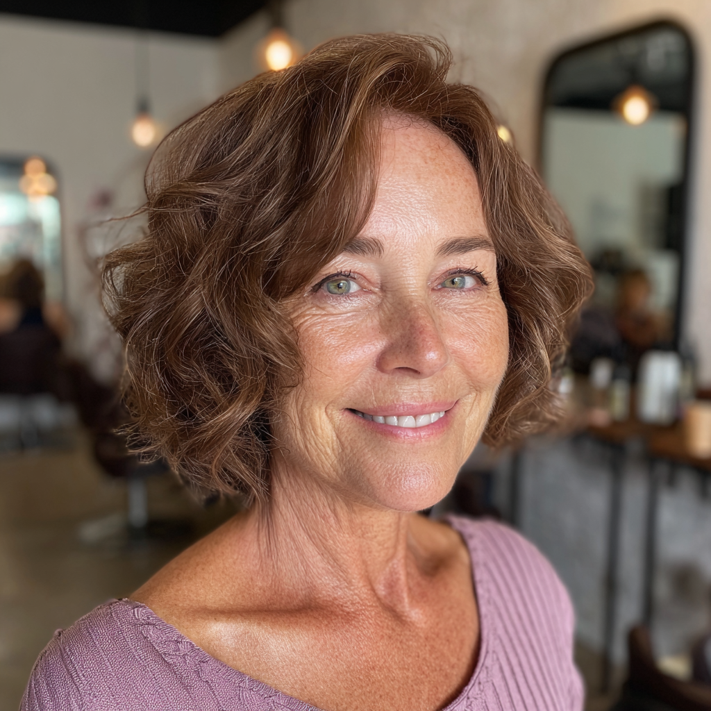 Textured Short Brown Bob with Soft Waves