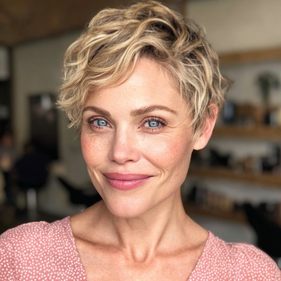 Textured Short Curly Cut with Soft Bangs
