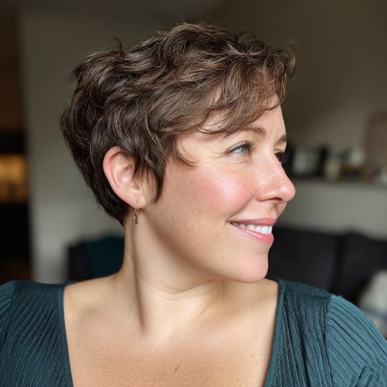 Textured Short Pixie Cut with Playful Waves
