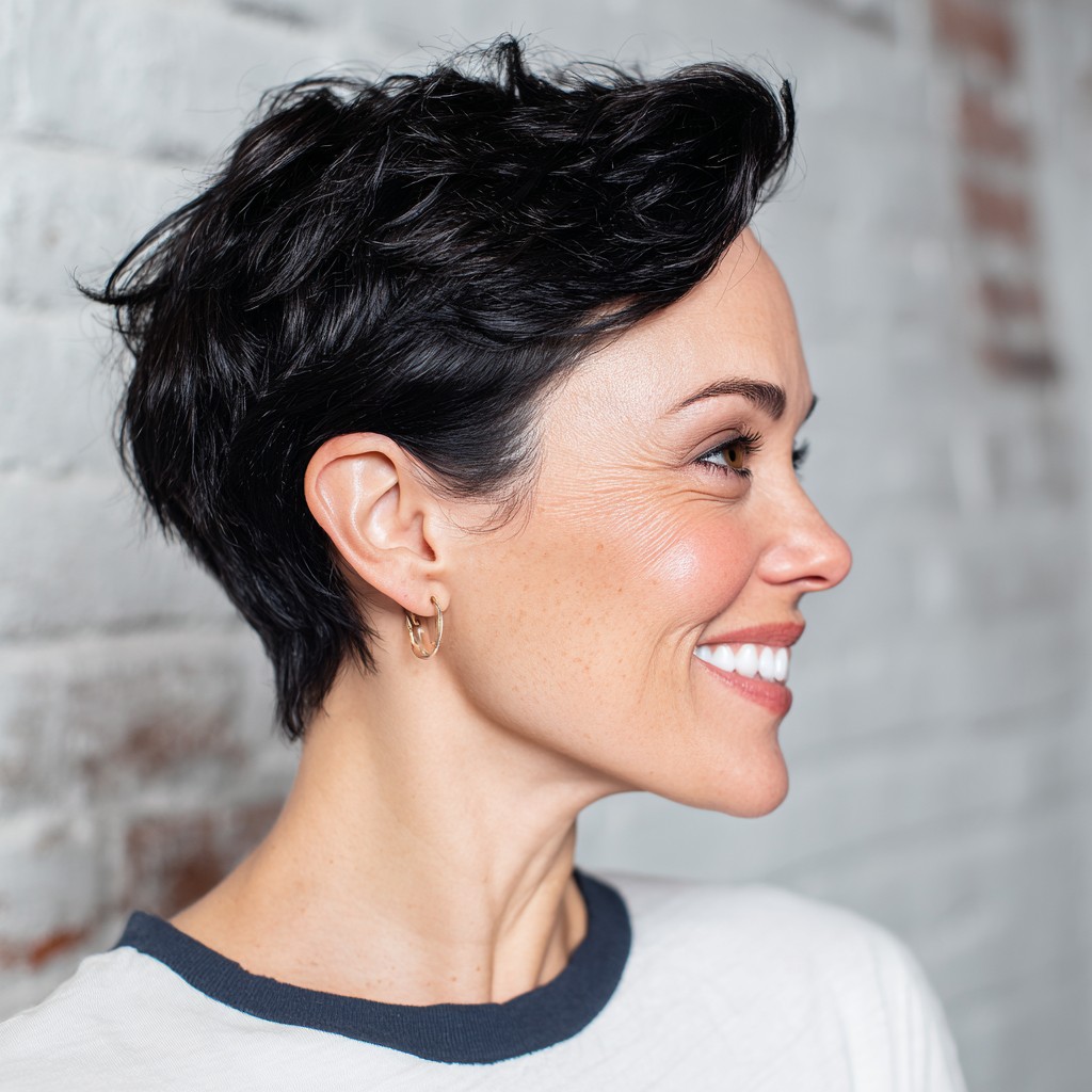 Textured Short Pixie Cut with Side-Swept Bangs