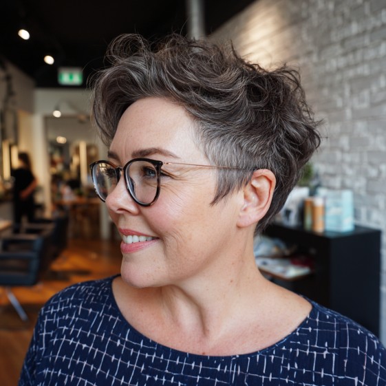 Textured Short Pixie Cut with Soft Waves