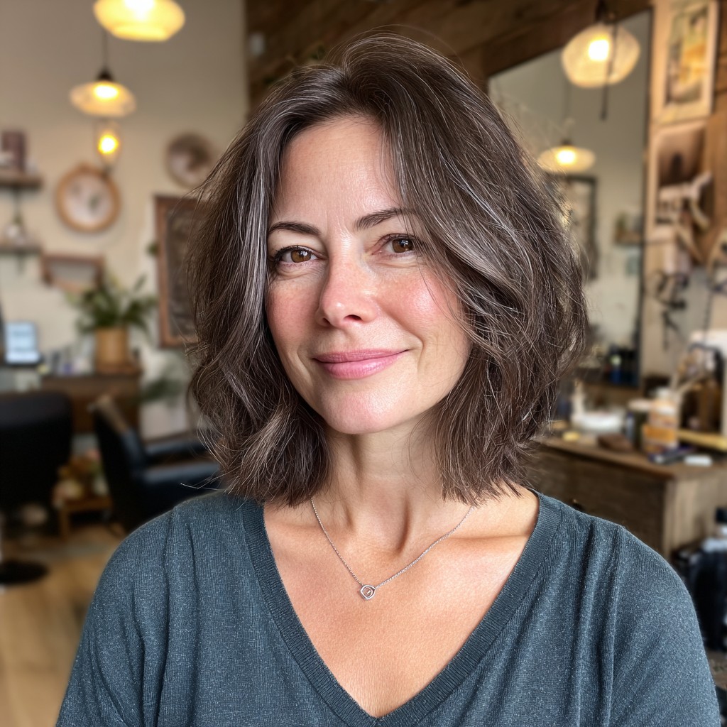 Textured Shoulder-Length Waves with Subtle Highlights