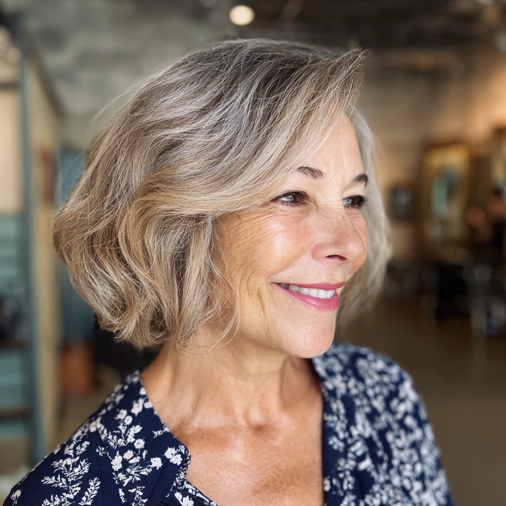 Textured Silver Bob with Soft Waves