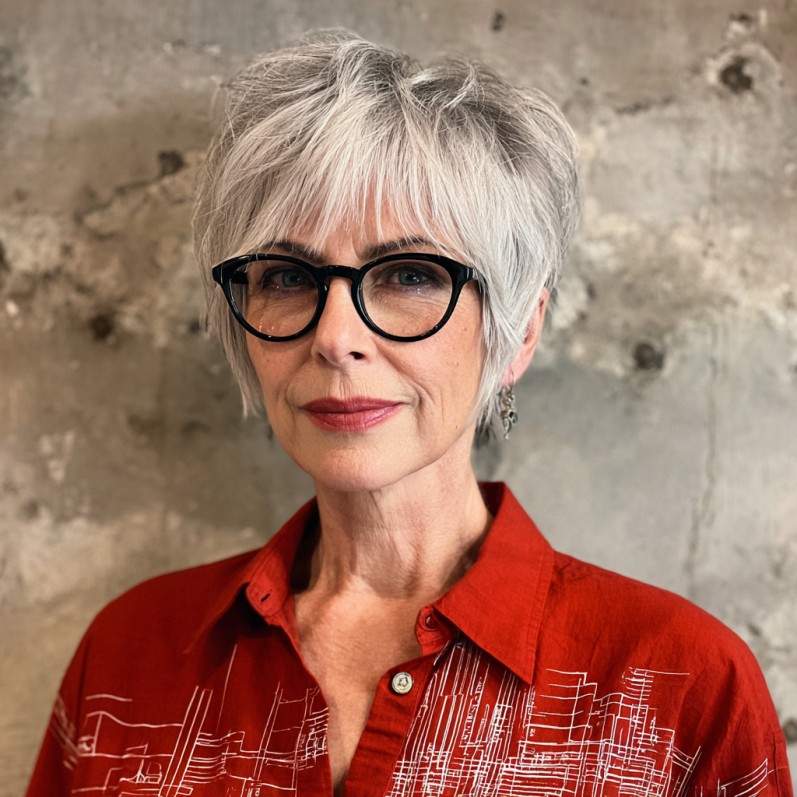 Textured Silver Jaw-Length Bob with Soft Layers