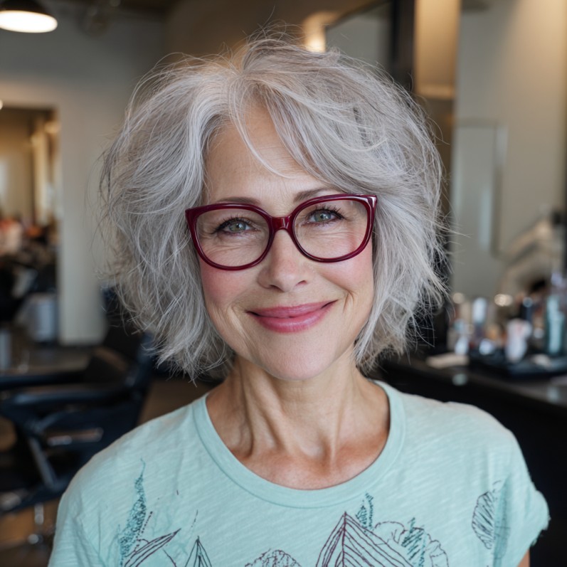 Textured Silver Jaw-Length Bob with Soft Volume