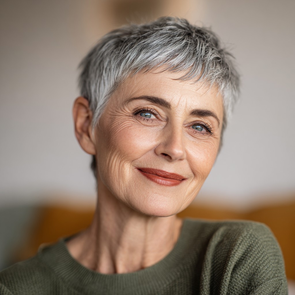 Textured Silver Pixie Cut with Edgy Layers