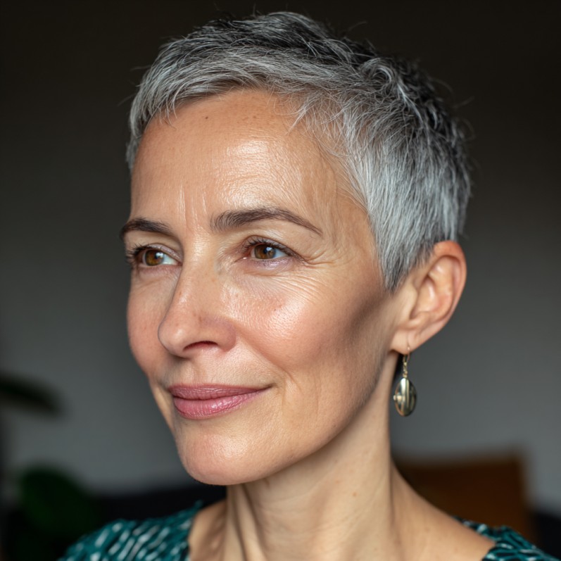 Textured Silver Pixie Cut with Soft Edges