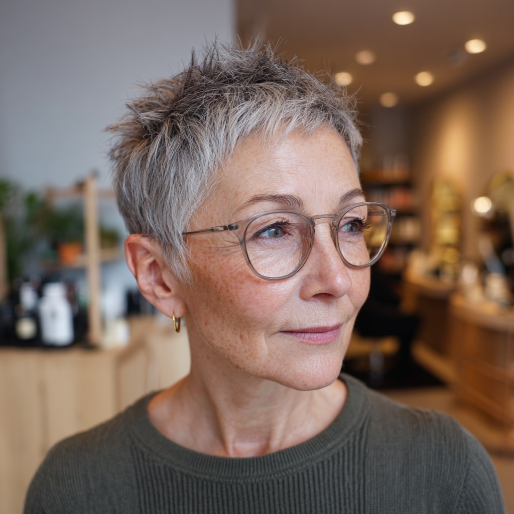 Textured Silver Pixie with Edgy Layers