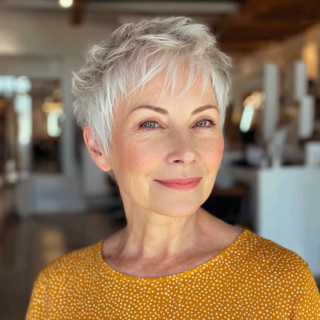 Textured Silver Pixie with Wispy Bangs