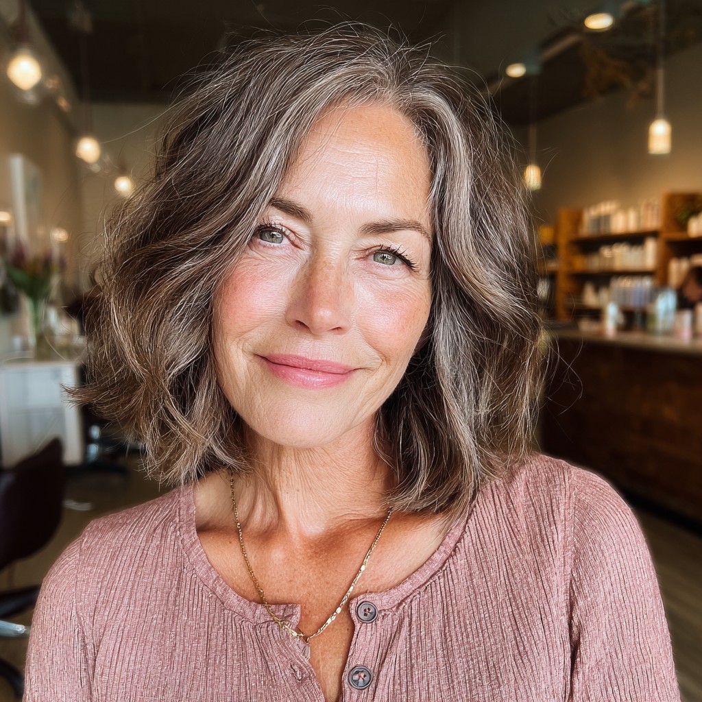 Textured Wavy Lob with Soft Silver Highlights