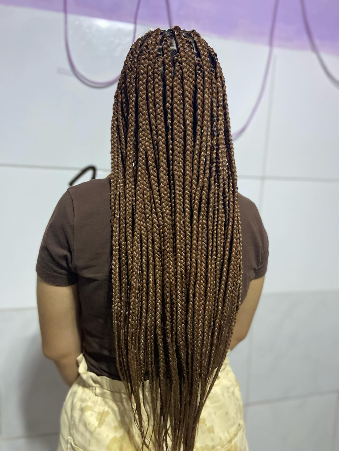 Trendy Waist-Length Box Braids with Rich Chocolate Tones