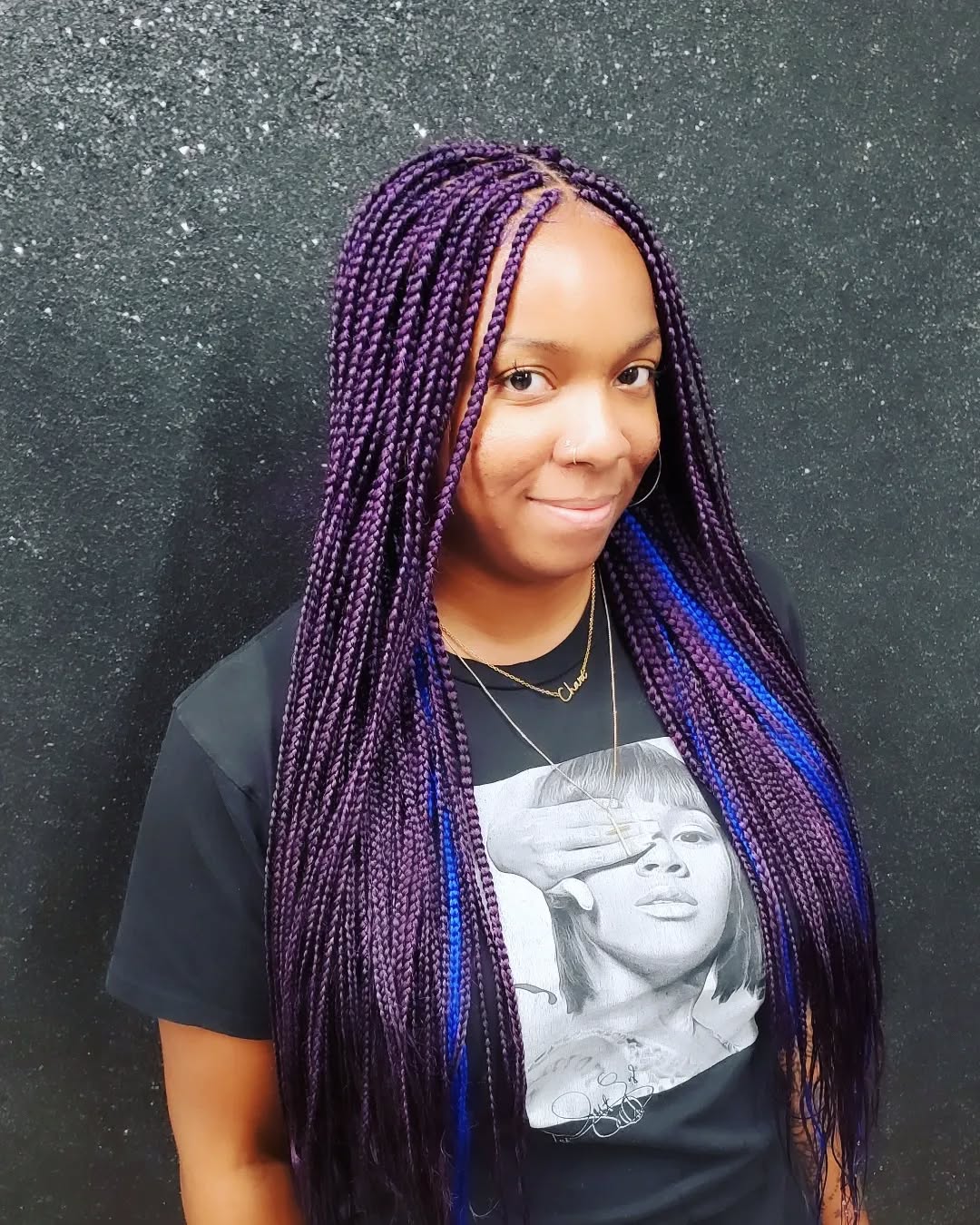 Vibrant Waist-Length Box Braids with Blue Accents