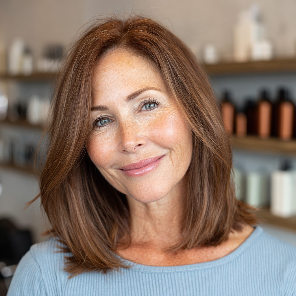 Warm Brown Textured Lob with Subtle Highlights