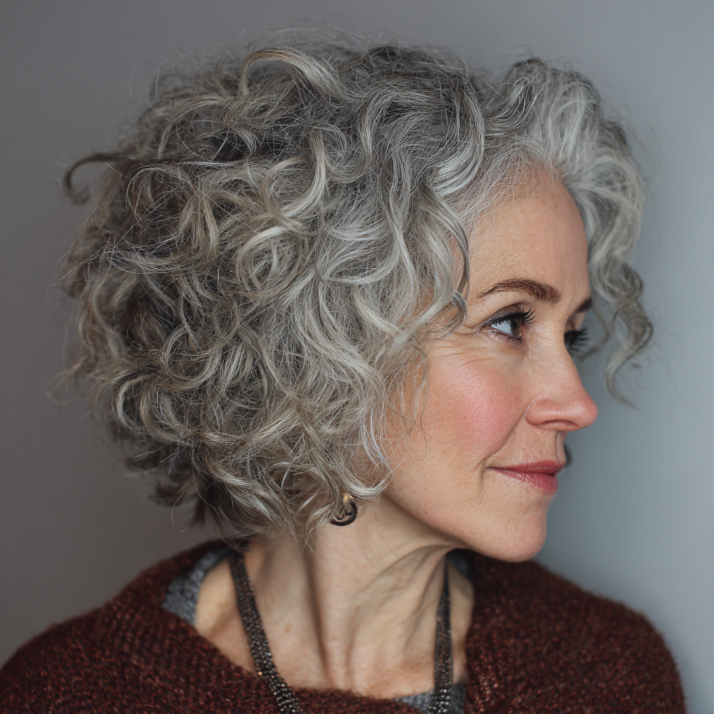 Chic Curly Grey Bob with Defined Curls