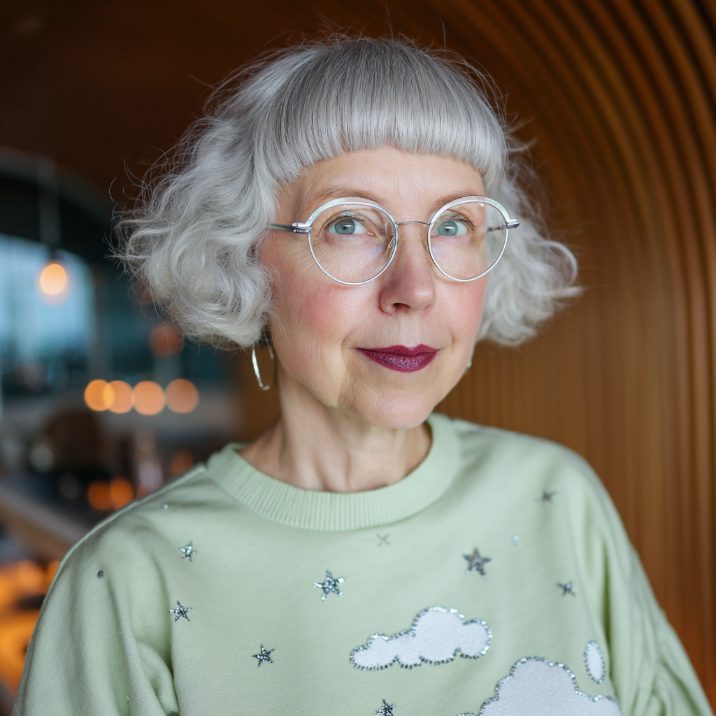 Chic Curly Silver Bob with Defined Bangs
