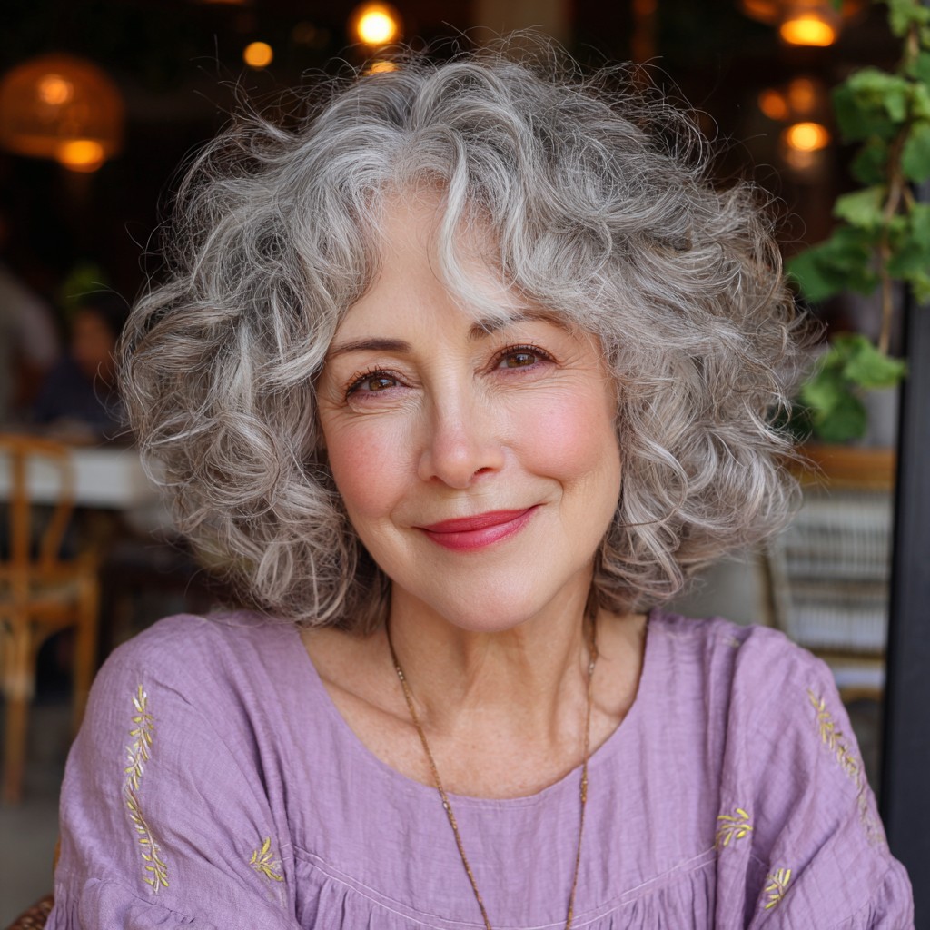 Chic Curly Silver Crop with Soft Volume