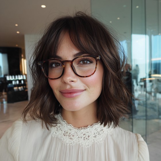Chic Layered Bottleneck Bangs with Soft Waves