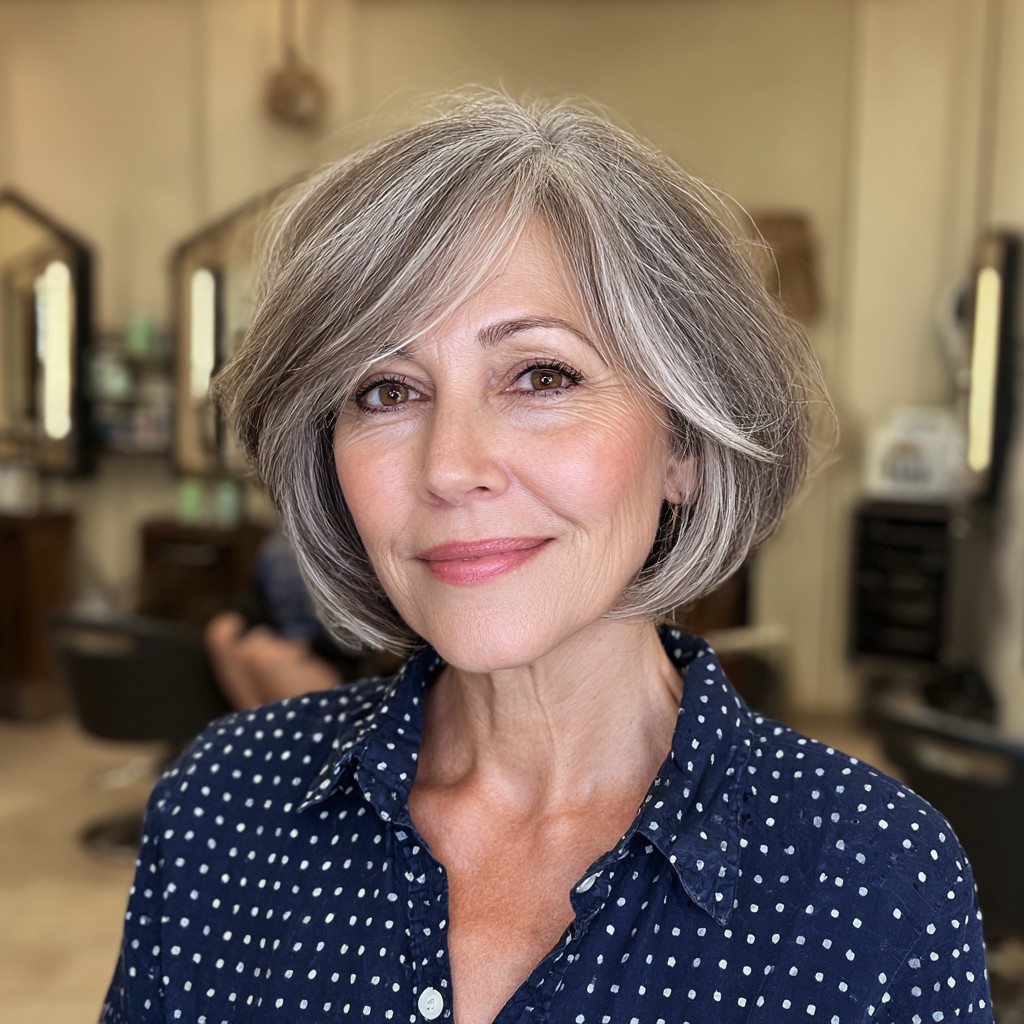 Chic Layered Silver Bob with Subtle Movement