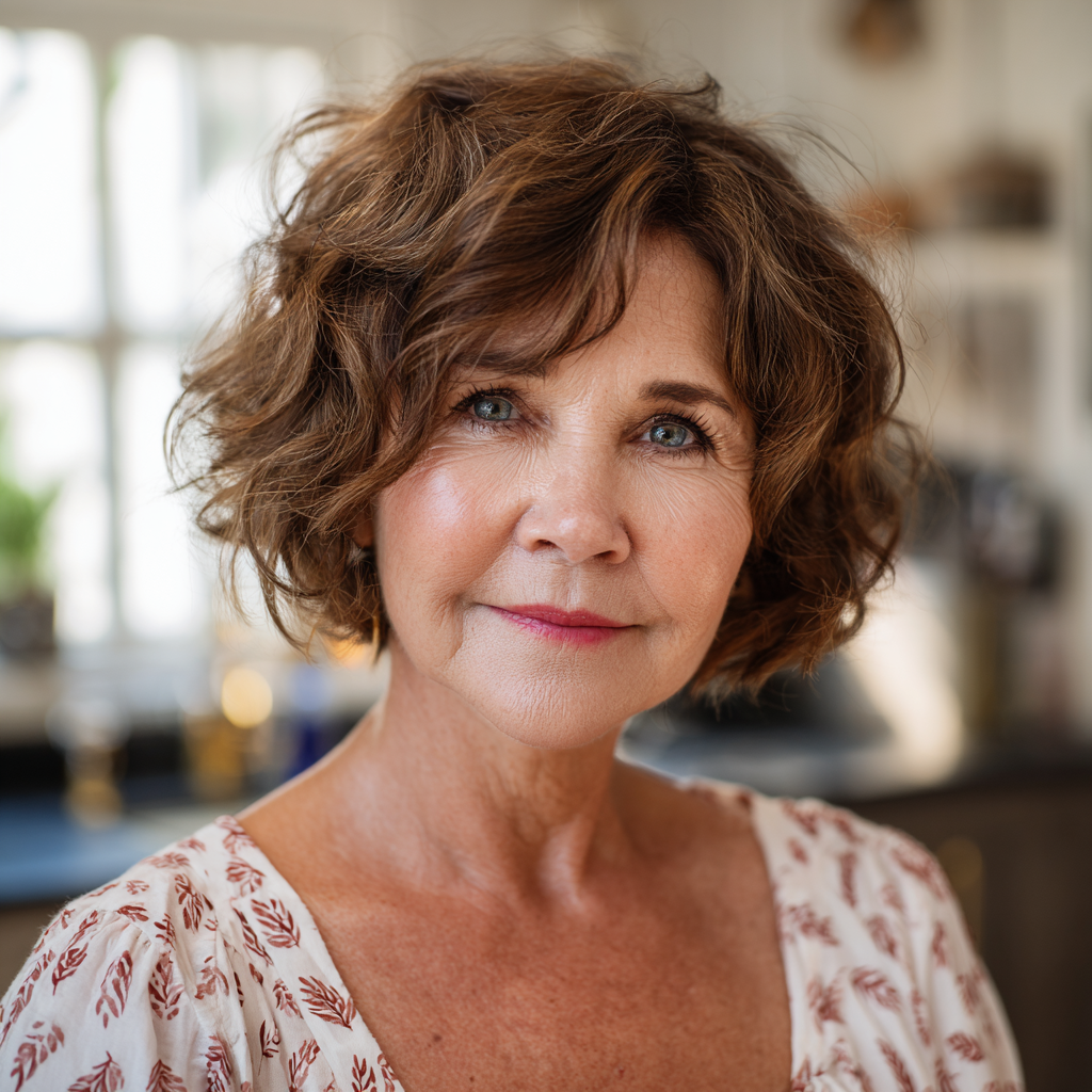 Chic Short Brown Curly Bob with Defined Layers