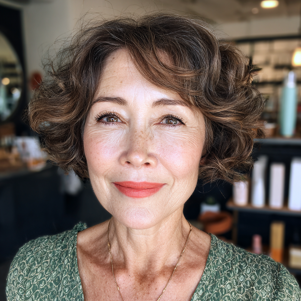 Chic Short Brown Curly Bob with Soft Volume