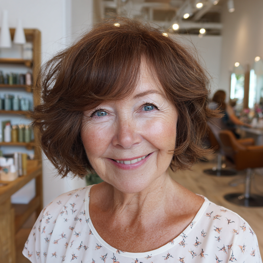 Chic Short Brown Textured Lob with Soft Waves