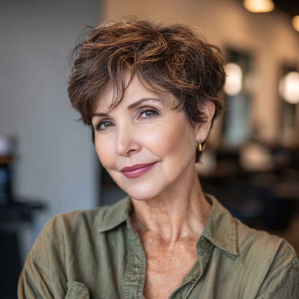 Chic Short Brown Textured Pixie with Soft Volume