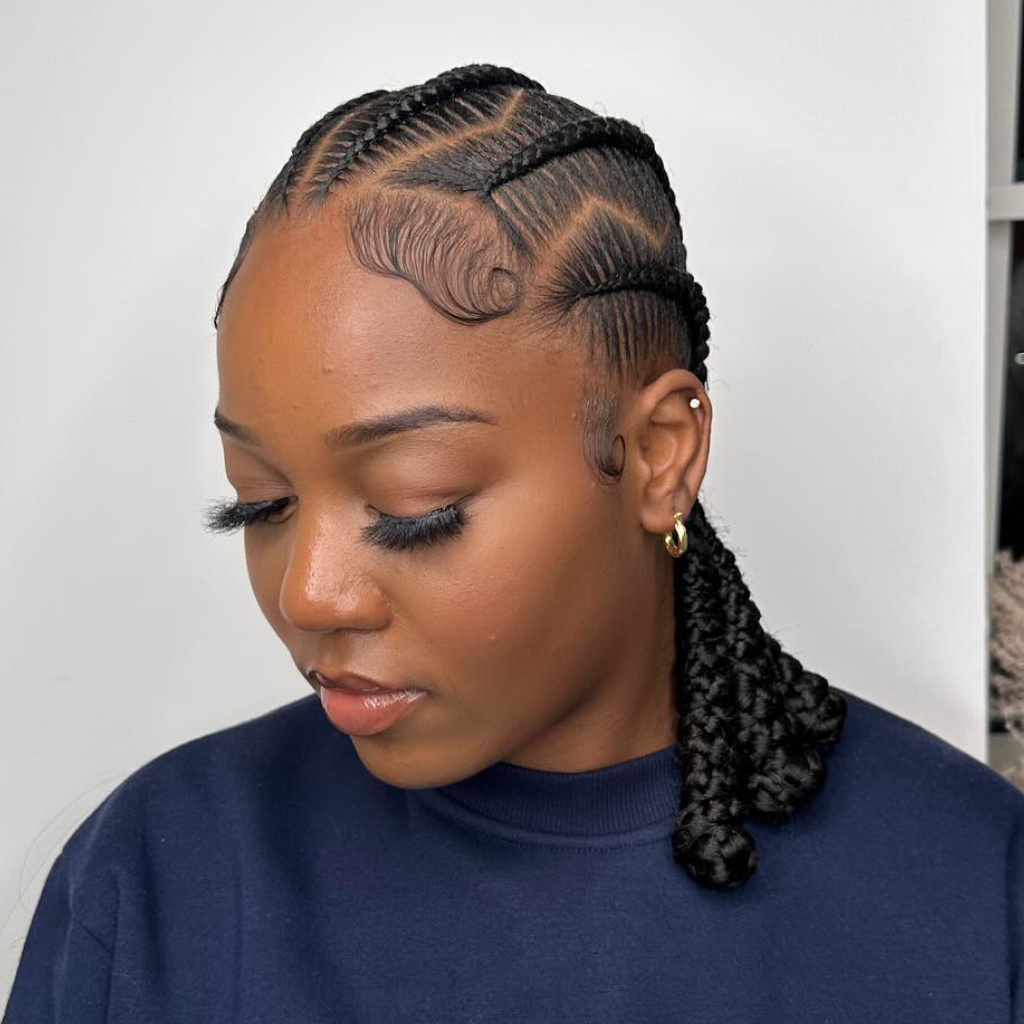 Chic Side-Swept Feed-in Braids with Defined Parting
