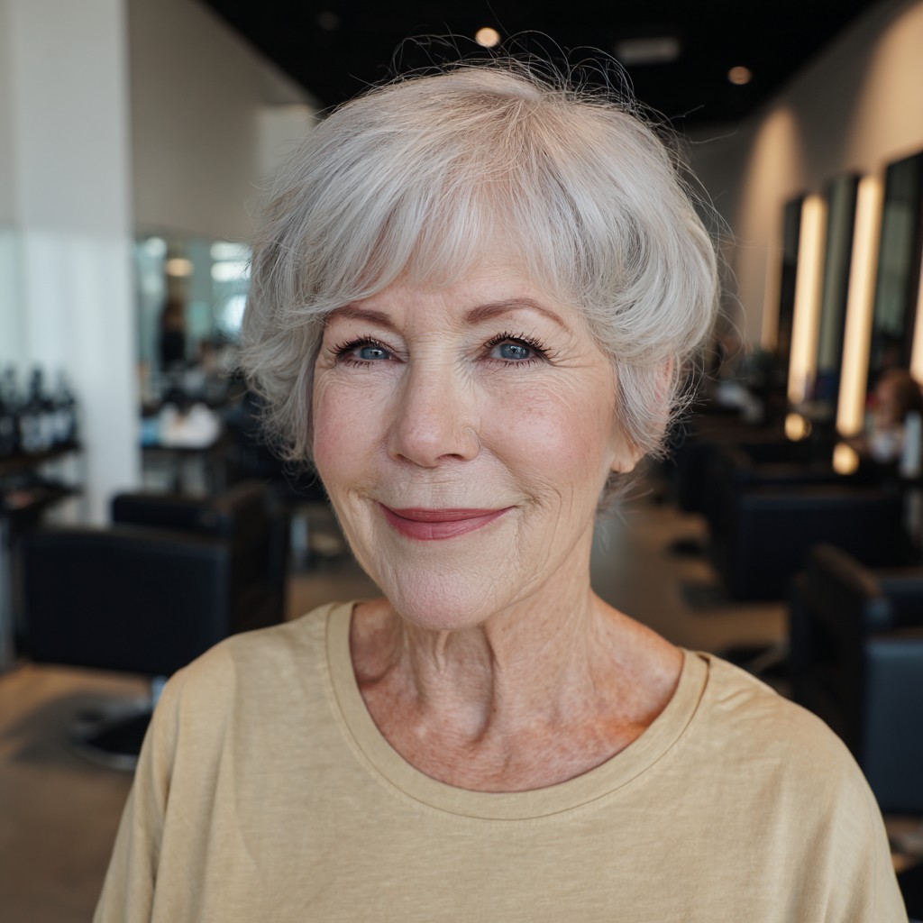 Chic Softly Textured Pixie Cut with Gentle Long Bangs