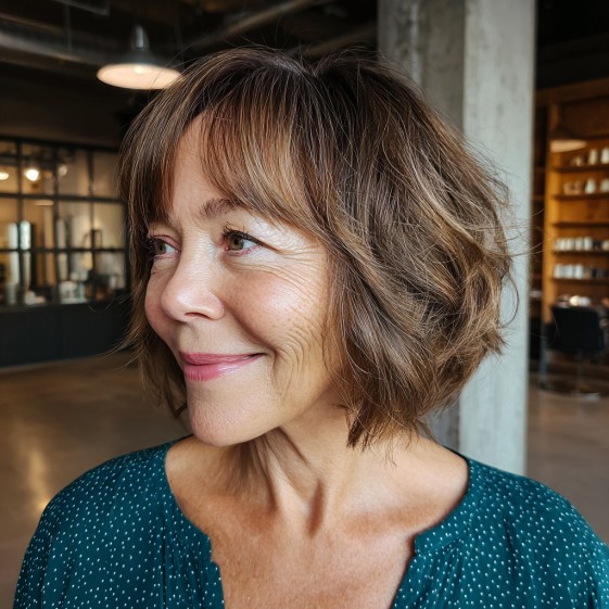 Chic Textured Bob with Subtle Curtain Bangs