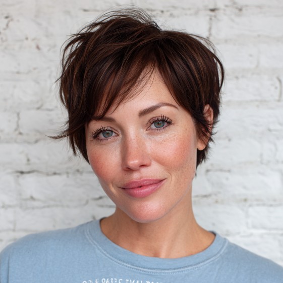 Chic Textured Brunette Pixie with Playful Volume