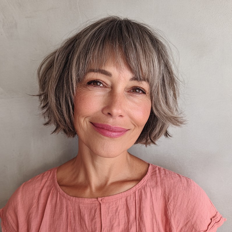 Chic Textured Dark Blonde Bob with Soft Fringe