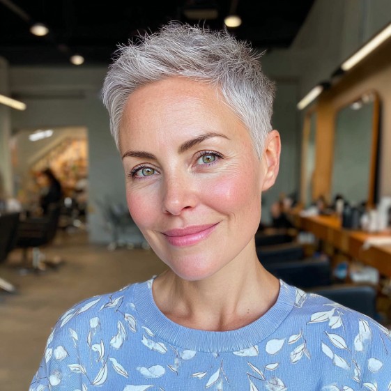 Chic Textured Silvery Pixie Cut with Soft Volume