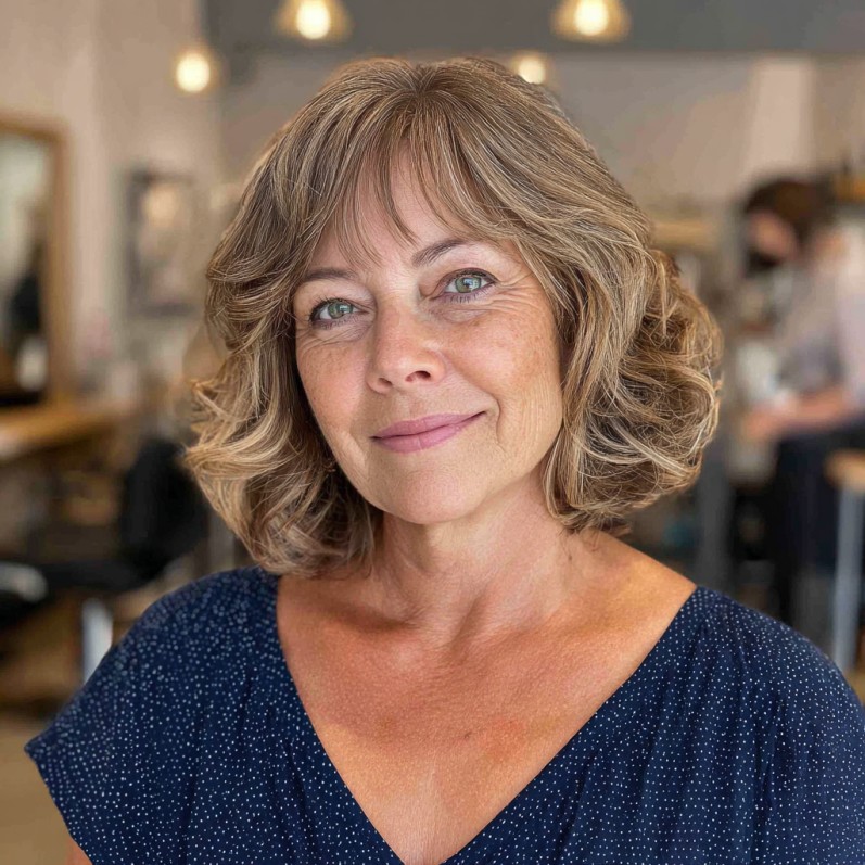 Chic Wavy Dark Blonde Shoulder-Length Cut with Soft Layers