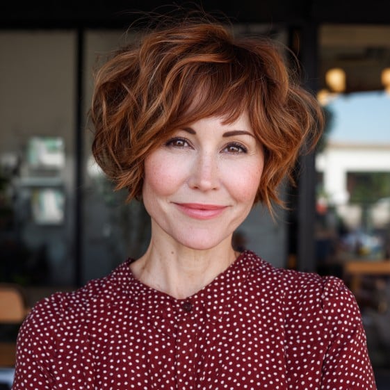 Choppy Textured Copper Bob with Soft Volume
