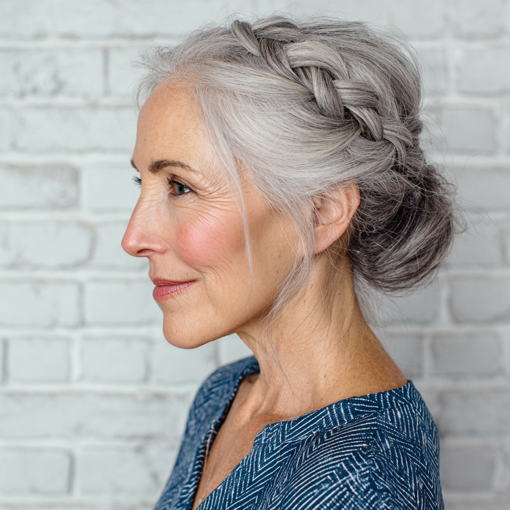 Elegant Braided Updo with Soft Wisps