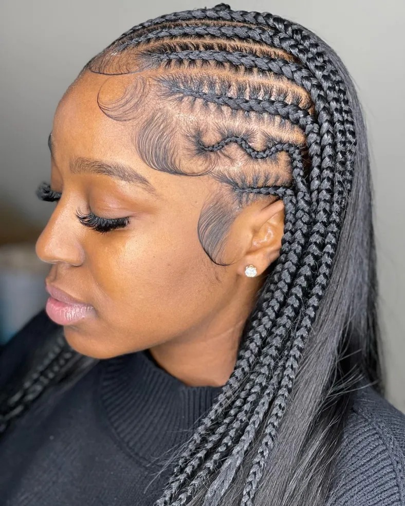 Elegant Feed-in Braids with Artistic Detailing