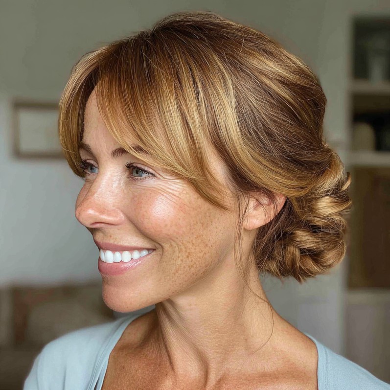 Elegant Twisted Low Bun with Soft Face-Framing Layers