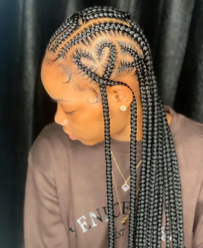 Intricate Feed-in Braids with Heart-Shaped Detailing
