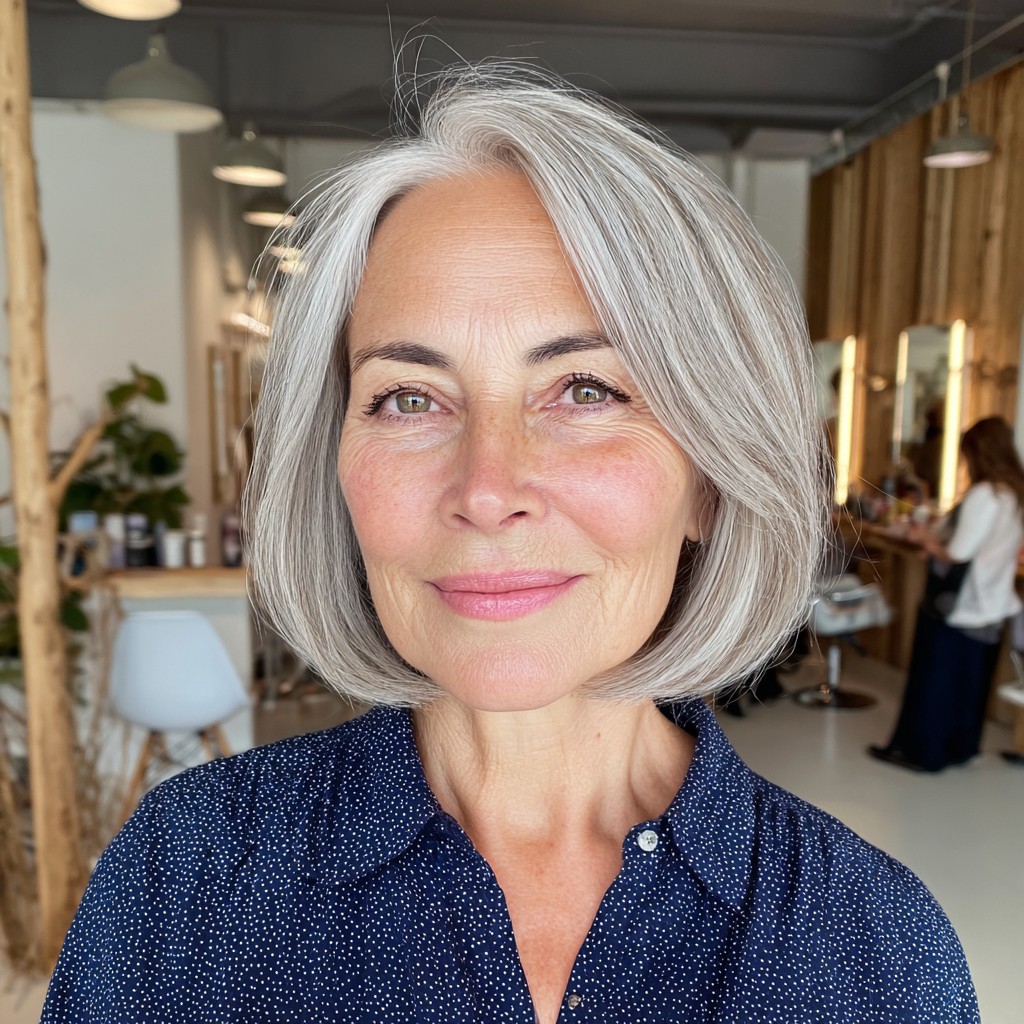Modern Sleek Silver Bob with Soft Face-Framing Layers