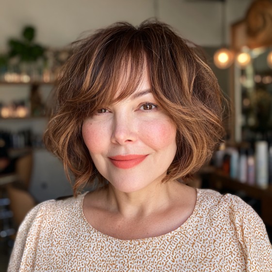 Modern Textured Choppy Bob with Full Curtain Bangs