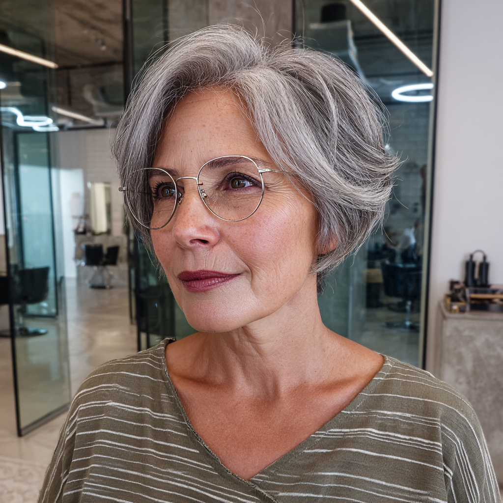 Modern Textured Short Cut with Silvery Layers