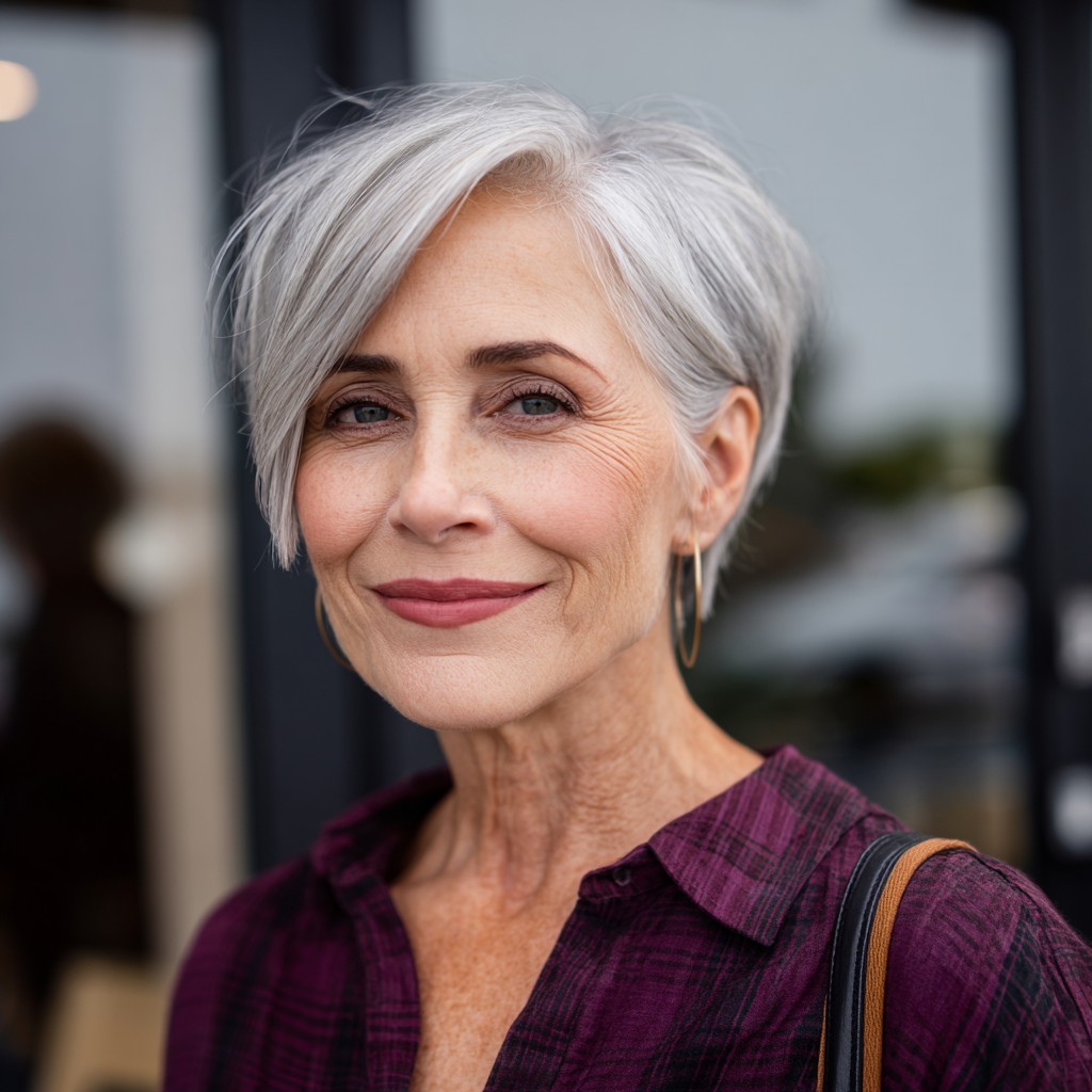 Sleek Silver Textured Pixie with Soft Layers